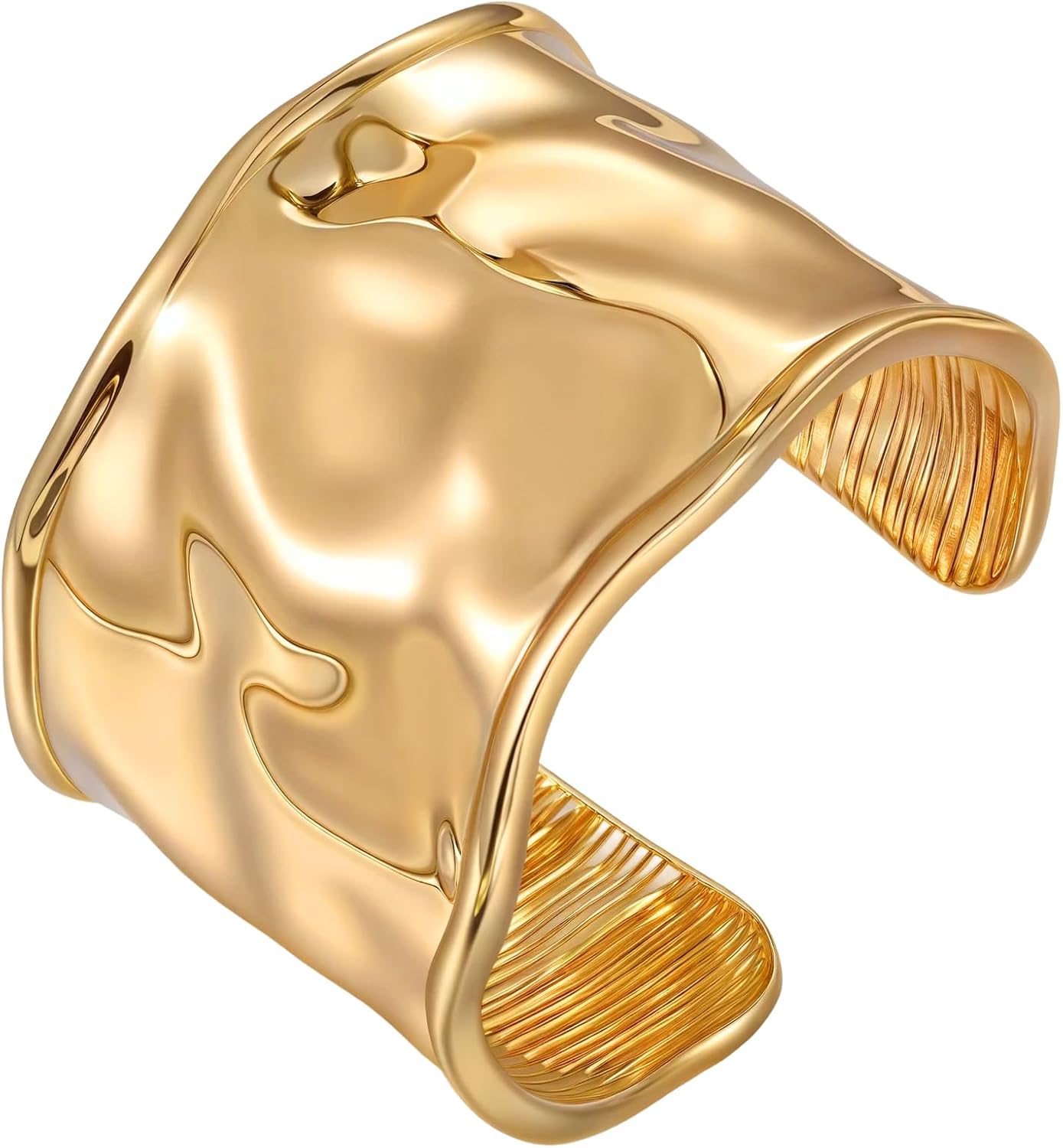 Chunky Cuff Bangle Bracelets for Women - 18K Gold & Silver Plated Hammered Wide Open Thick Wrist Cuff Bracelet, Irregular Trendy Modern Statement Jewelry