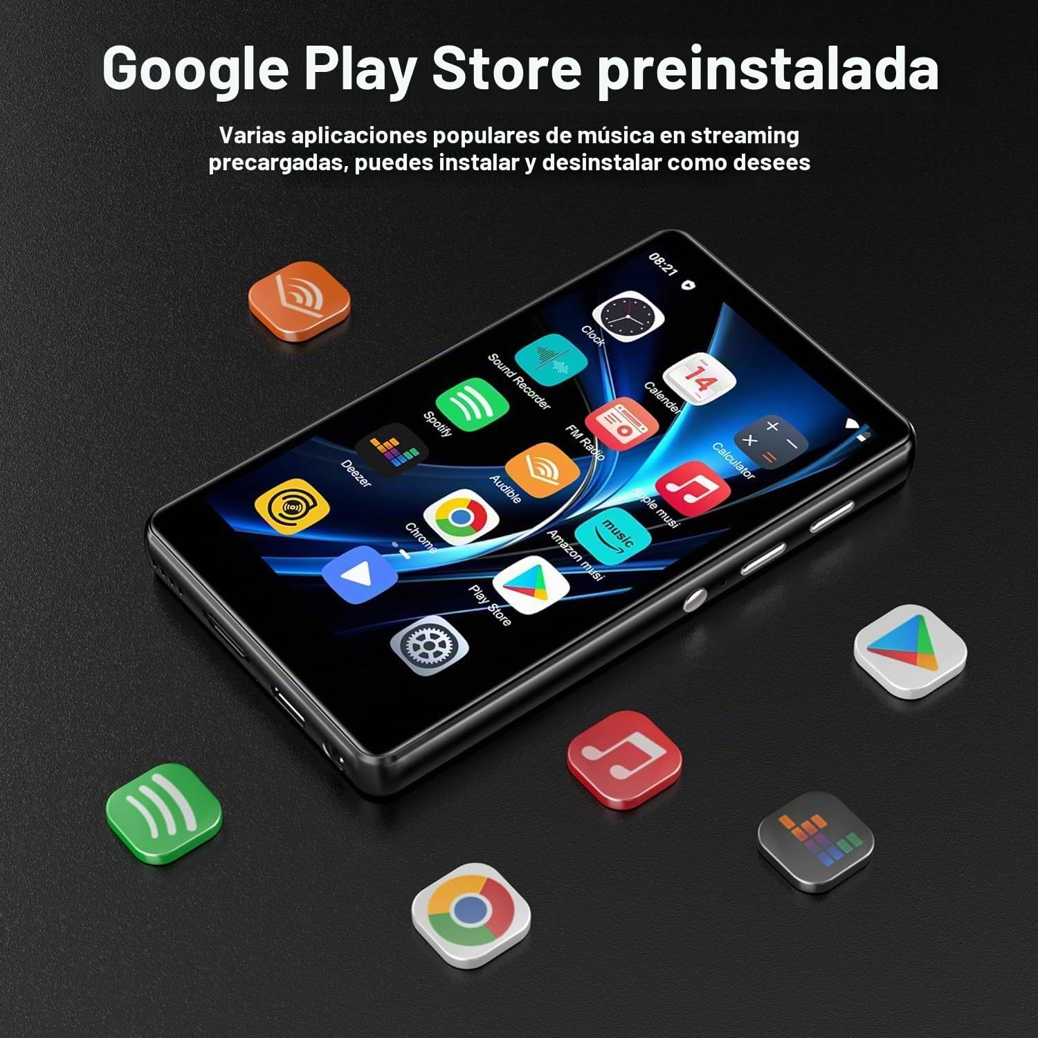 SWOFY Reproductor de MP3 y MP4 de Android, pantalla táctil de 4,0 pulgadas con Bluetooth y WiFi, compatible con Spotify, Pandora, Amazon Music, Libby, Audible y navegador, memoria ampliable hasta 1 TB