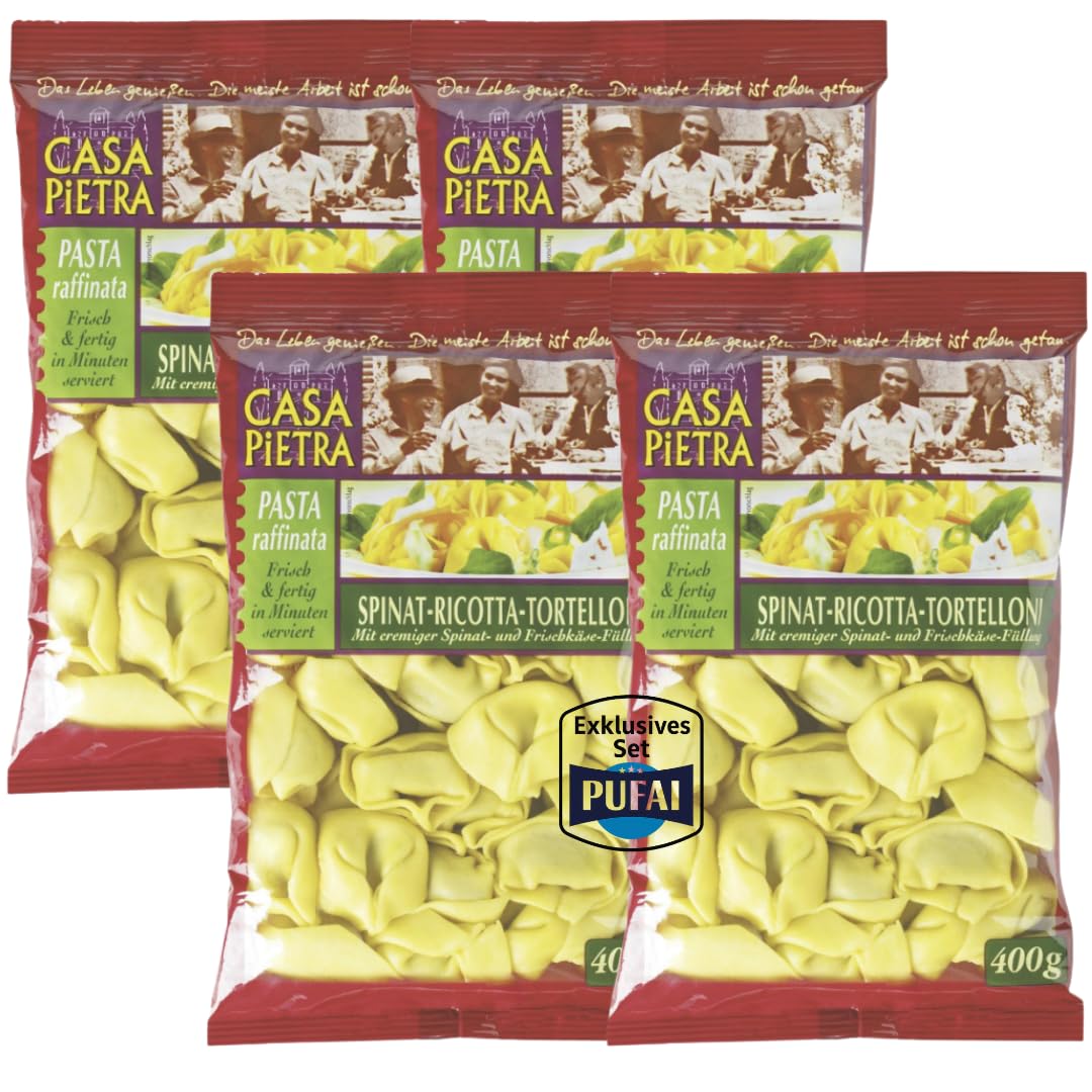 Tortelloni mit Spinat-Ricotta-Füllung – 400 g, 4er Pack | Italienische Teigware mit Gemüsefüllung | Für schnelle warme Mahlzeiten