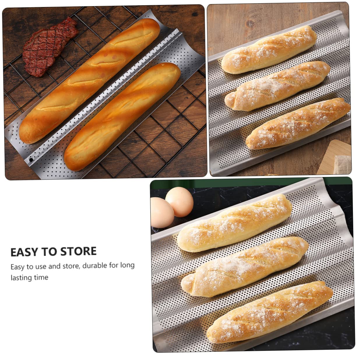 Moldes para Hornear Baguette de Acero Inoxidable Plata, 2 Piezas Superficie Lisa y Multiusos para Panadería y Tienda de Postres
