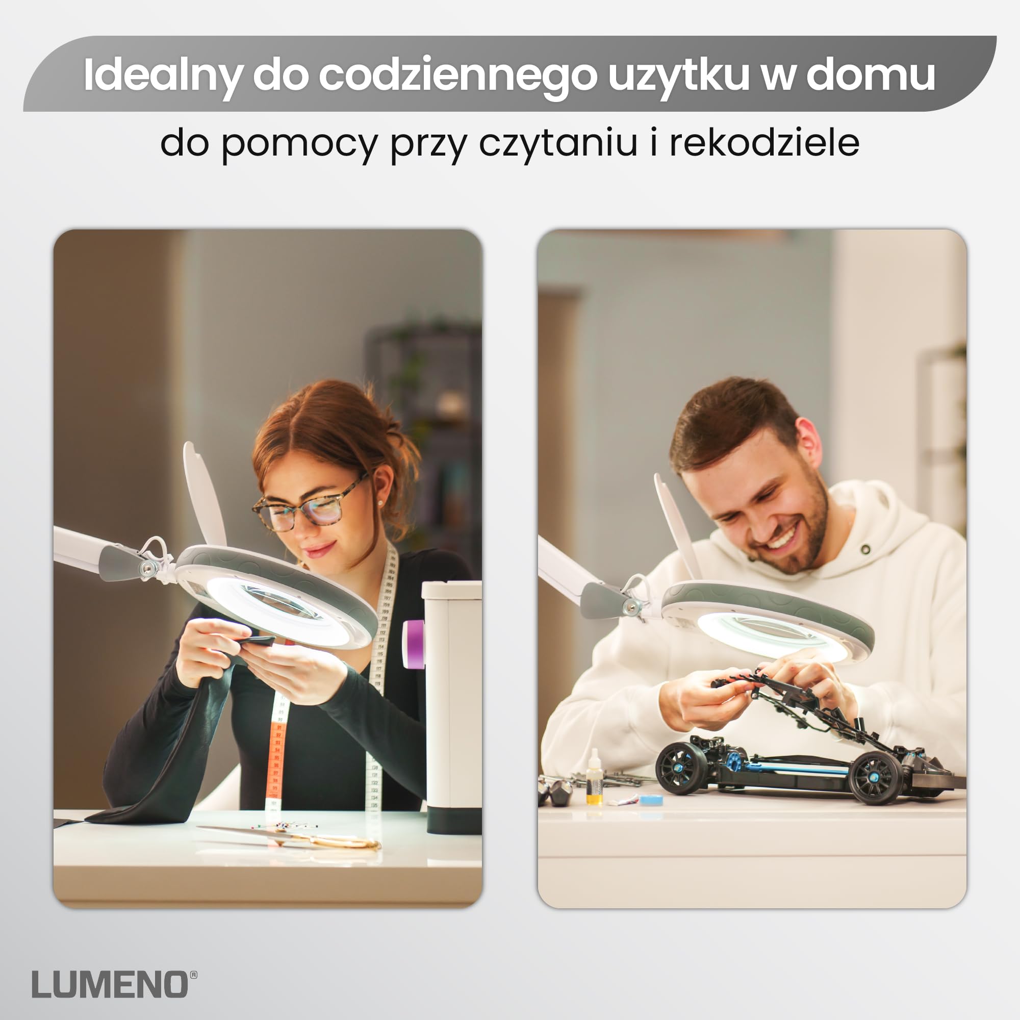 Lumeno ściemnialna lampa powiększająca LED 8513SW z dużą soczewką z szkła 152 mm, regulowane poziomy jasności, odpowiednia jako lampa robocza, lampa lupa, pomoc do czytania, 3 dioptrie, czarna