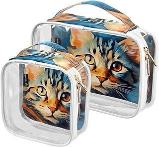 2Pcs Cat Cosmetic Bags,Clear Makeup Bags,Trav...