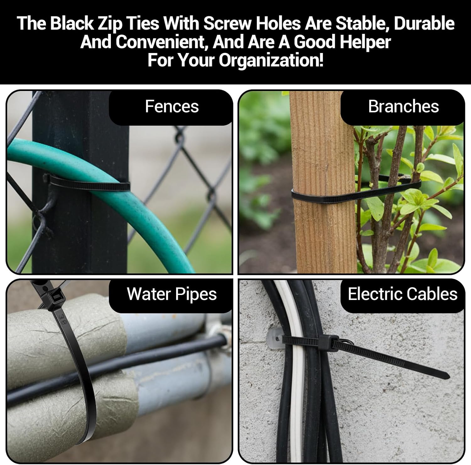 600 Pcs Plastic Zip Tie with Screw Hole and 600 Packs Screws 7.9 Inch Black Screw Zip Ties with Mounting Hole Multipurpose Heavy Duty for Indoor and Outdoor Use