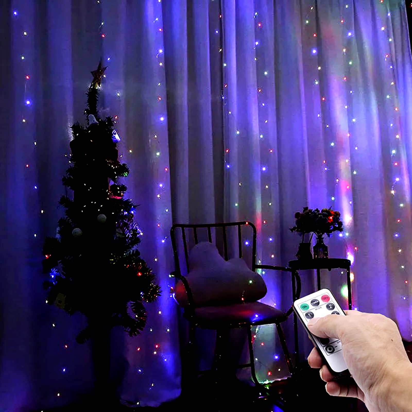 Guirlandes lumineuses de rideau de fenêtre scintillantes guirlandes lumineuses à suspendre pour décoration de chambre à coucher avec 8 modes de lumières de Noël alimentées par USB pour fête de maria