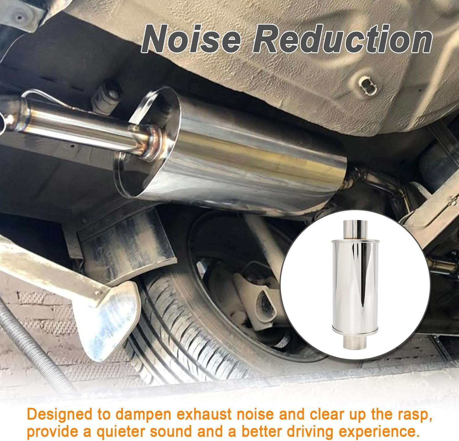 2.5'' Inch Ultra Quiet Exhaust Resonator,Performance Muffler Resonator 2.5" Inlet 2.5" Outlet 14" Overall Length T304 Stainless Steel Universal Fitment