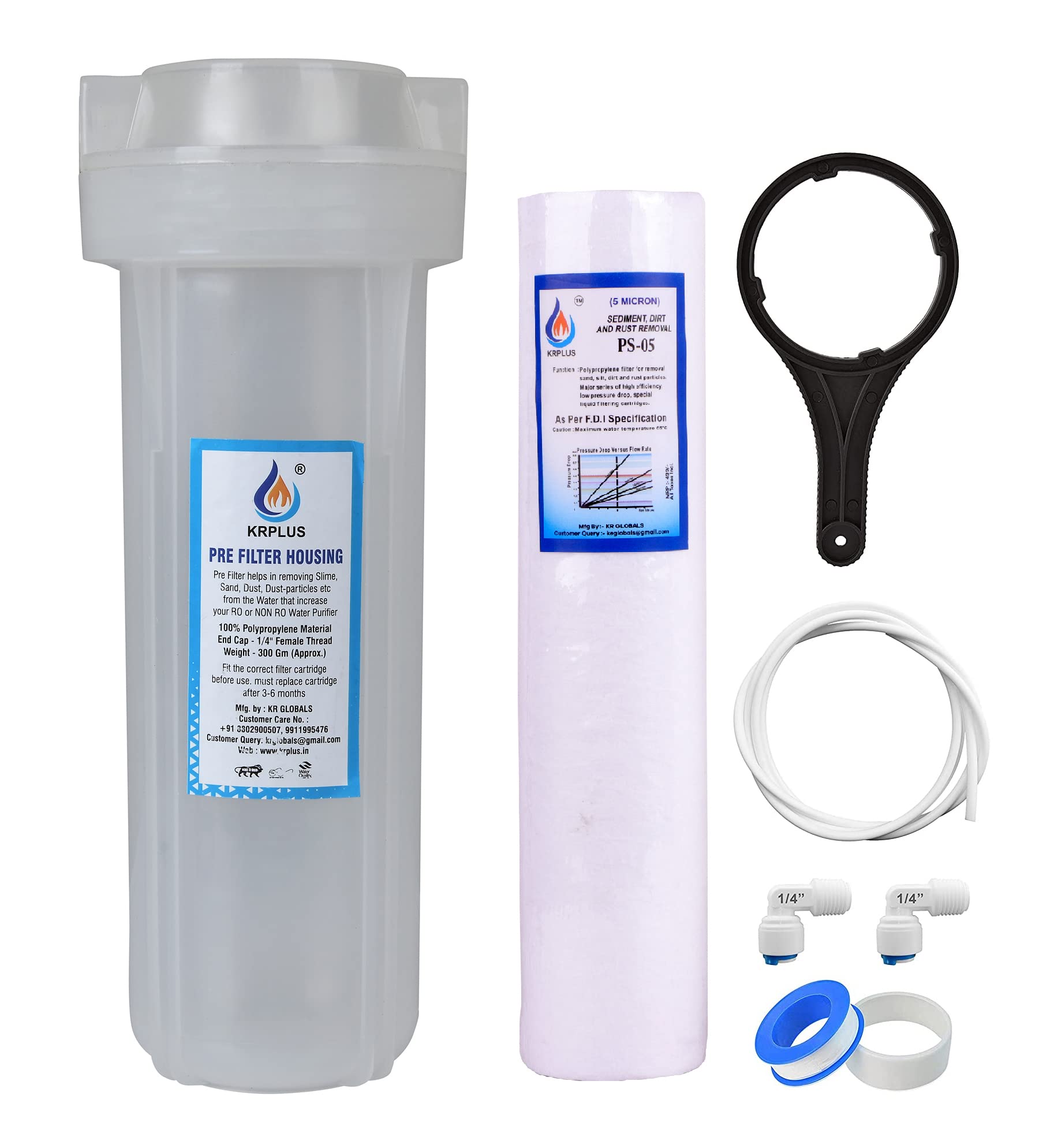 ® Transparent Pre-Filter Housing Bowl for RO Water Purifier with Spun Filter, Opener Key, RO Pipe, 1/4" Nosel & Teaflon (10-Inch) Compatible with Kent, Aquaguard, Mi, Pureit, and Other Brands-image-32