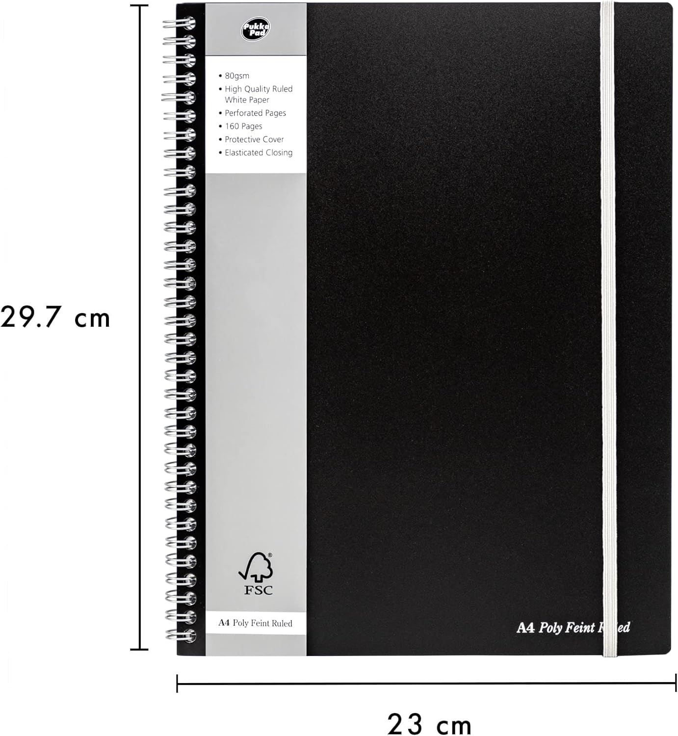Pukka Pad, A4+ Jotta Notebook – Pack of 3 Wirebound Notepads with 160 Perforated Pages of 80GSM Paper with 8mm Lines, Margin, and 4-Hole Punch – 29.7 x 23cm, Black