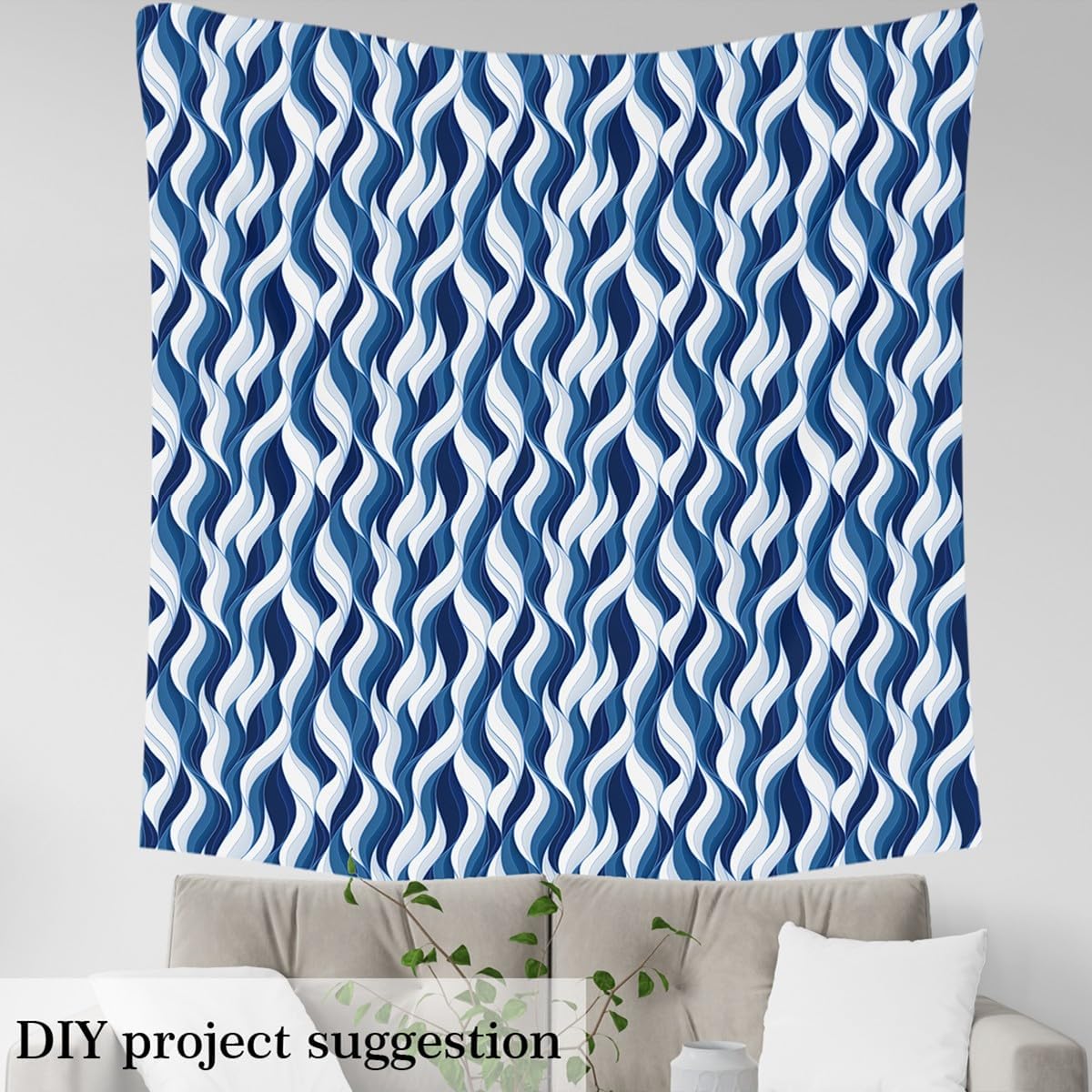 2 Yards Minimalist Blue White Flannel Fabric by The Yard,Abstract Stripes Upholstery Decor for Chairs Geometric Soft Not Stretchy Fabric Simple Wave Striped, Quilting Sewing Decorative