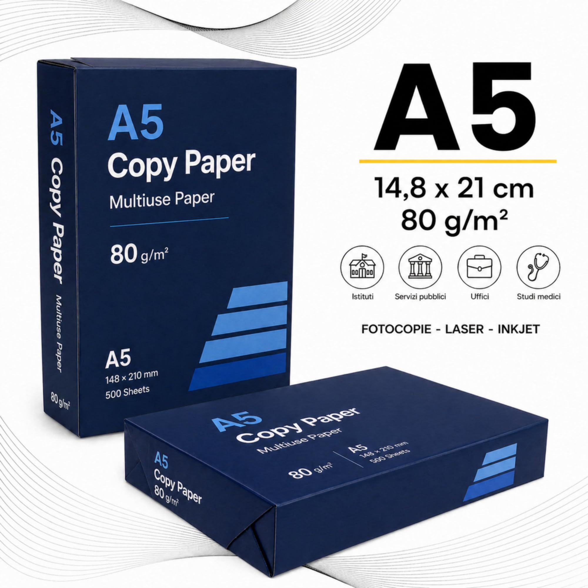 Carta Stampante A5 80 g/m² 500 Fogli Risme - TOTALE 2000 Fogli 14,8 x 21 cm per Farmacia e Ricette Mediche