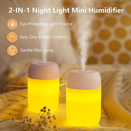 Miniatura 2 de 2-IN-1 Ultrasonic Cool Mist Humidifier with Eye-Protecting Night Light, Baby Bedroom Essential, Portable Silent Auto Shut Off Mist Spray for Travel,