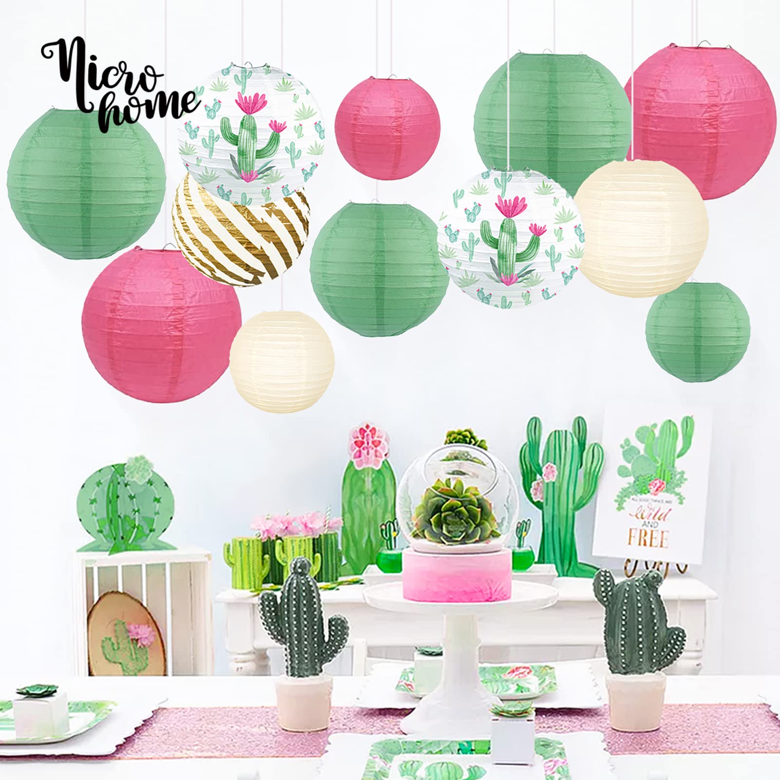 NICROHOME Lot De 12 Décorations Lanternes Et Pompons Orange - Fête Prénatale Et Anniversaire
