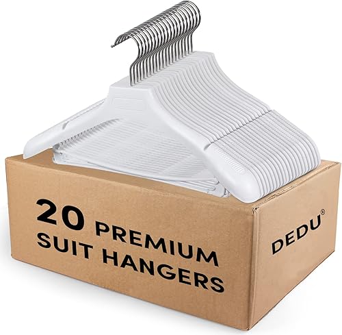 DEDU Perchas de plástico extra anchas para traje de hombro para hombre paquete de 20 ganchos de ancho de 173 pulgadas perchas blancas para suéter