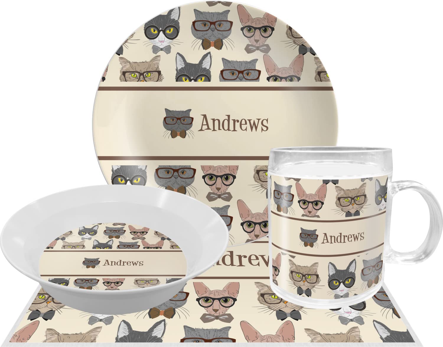 Personalized Hipster Cats Melamine Bowl - 12 oz