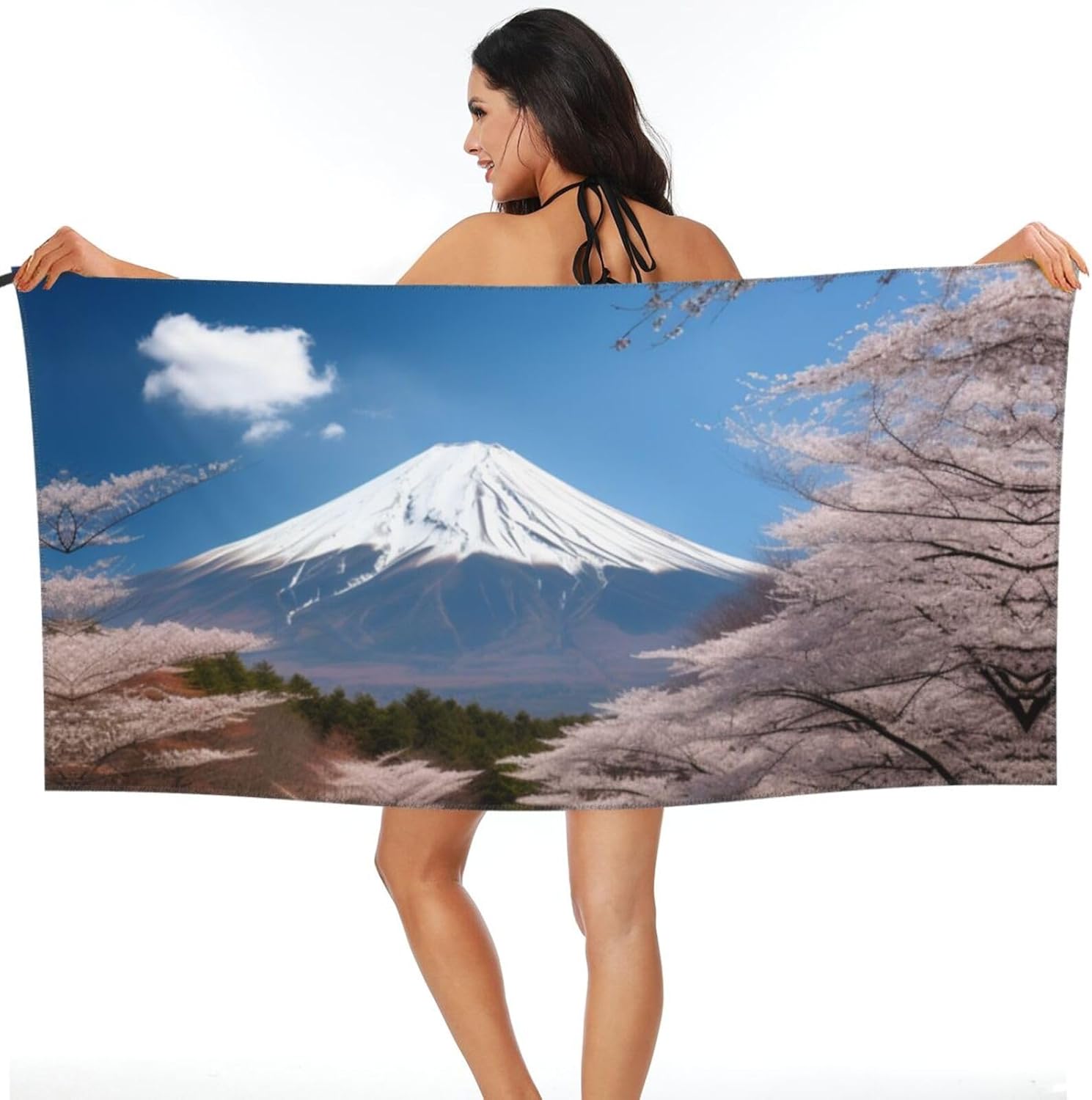 Mt. Fuji in Early Spring Printed Microfiber Travel Towel,Camping Towel,Quick Dry,Soft Lightweight for Gym,Hiking,Yoga,Backpacking