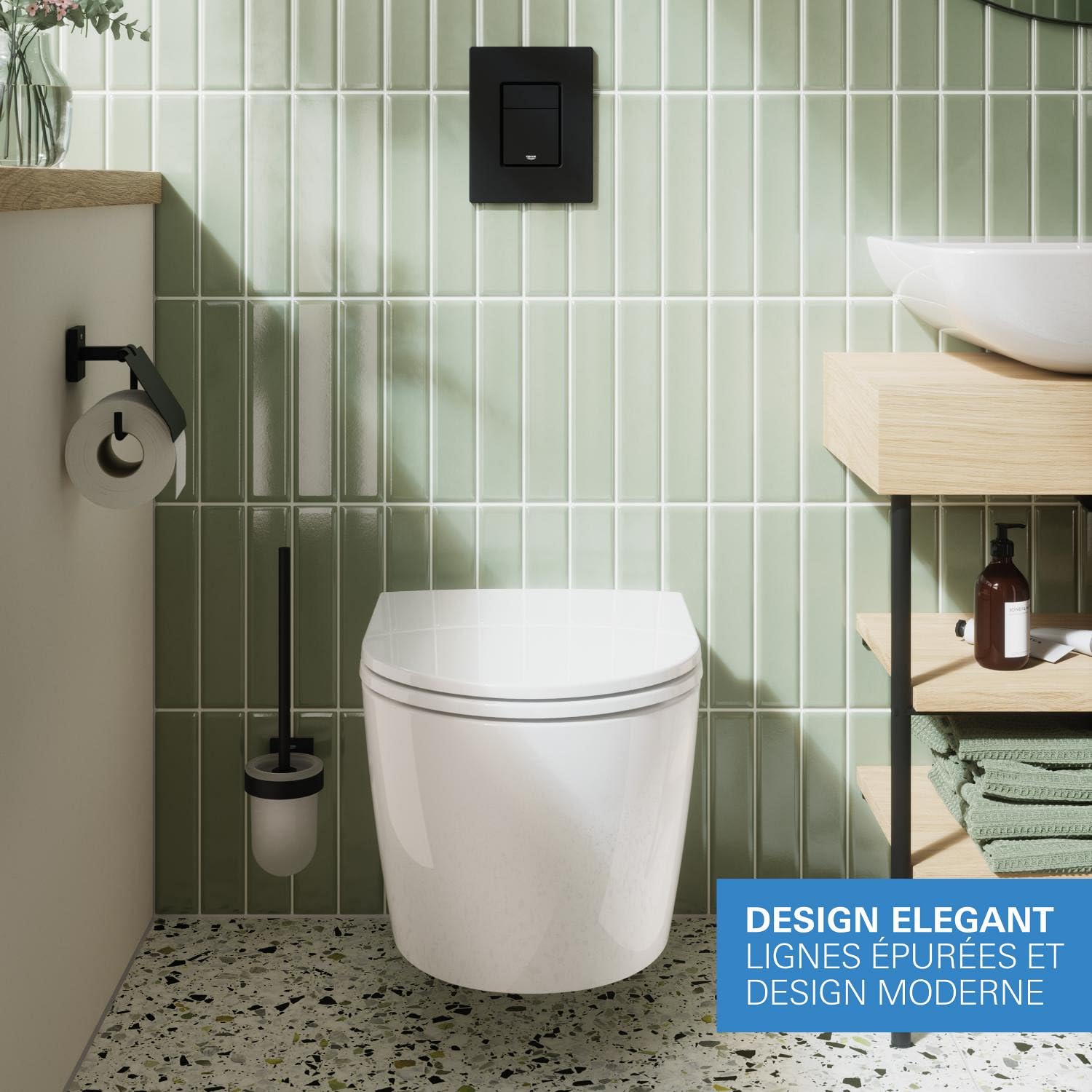 GROHE Start Round Ceramic Ensemble WC suspendu en céramique pour réservoir de chasse encastré (Avec frein de chute, sortie horizontale, volume de chasse 3/5 L), Blanc Alpin, 103848SH00