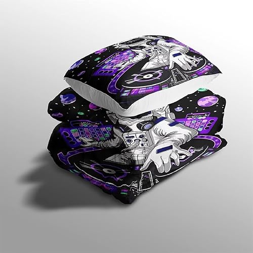 Miniatura 6 de kxry Juego de edredón de galaxia 3D azul y morado, tamaño individual, espacio exterior, cielo estrellado, universo para niñas, adolescentes y niños,