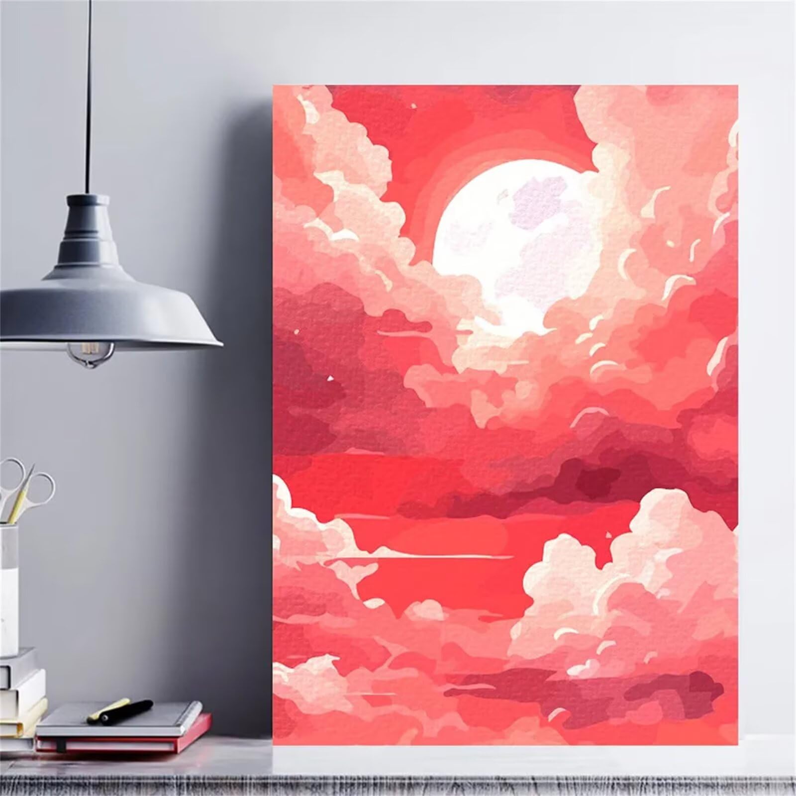 Różowe chmury, księżyc do malowania według numerów, dla dorosłych, bez ramy, 66 x 76 cm, malowanie według numerów, dla początkujących, z pędzlami i pigmentem akrylowym, obraz olejny na płótnie do