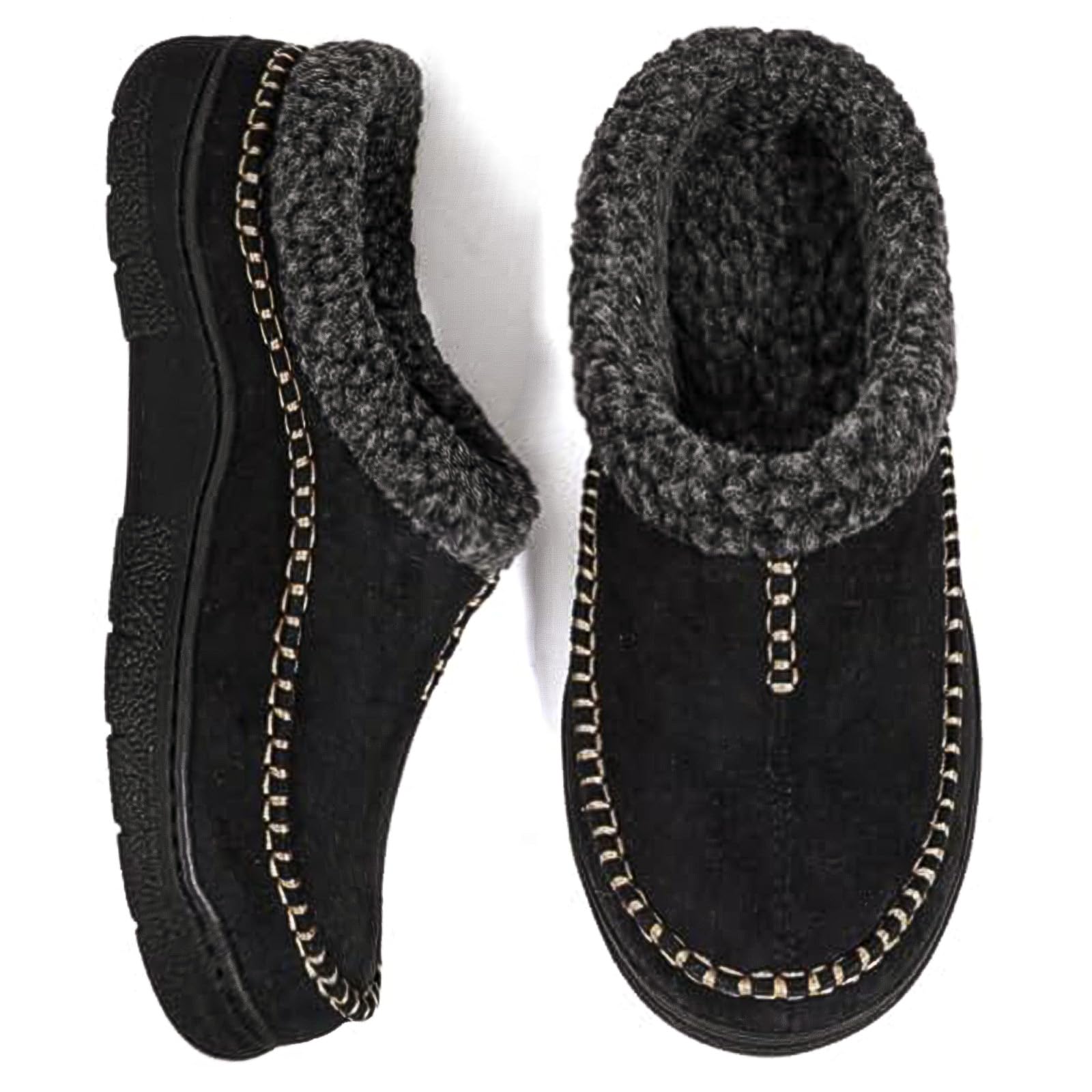 Zigzagger Men's Slip On Moccasin Slippers, Indoor/Outdoor Warm Fuzzy Comfy House Shoes, Fluffy Wide Loafer Slippers