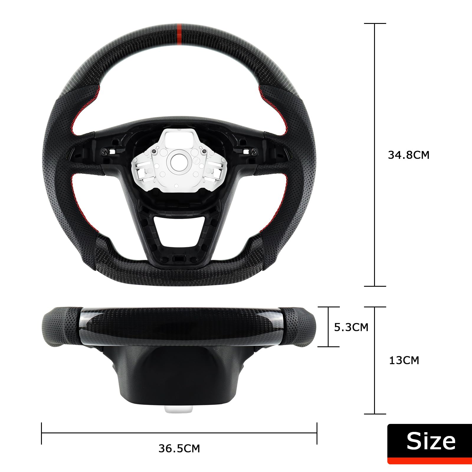 Carbonfaser-Lenkrad, Lederlenkrad D-Form flacher Boden rote Nähte personalisiertes Lenkrad, perforierter Ledergriff für SEAT Cupra leon MK3 2013-2019