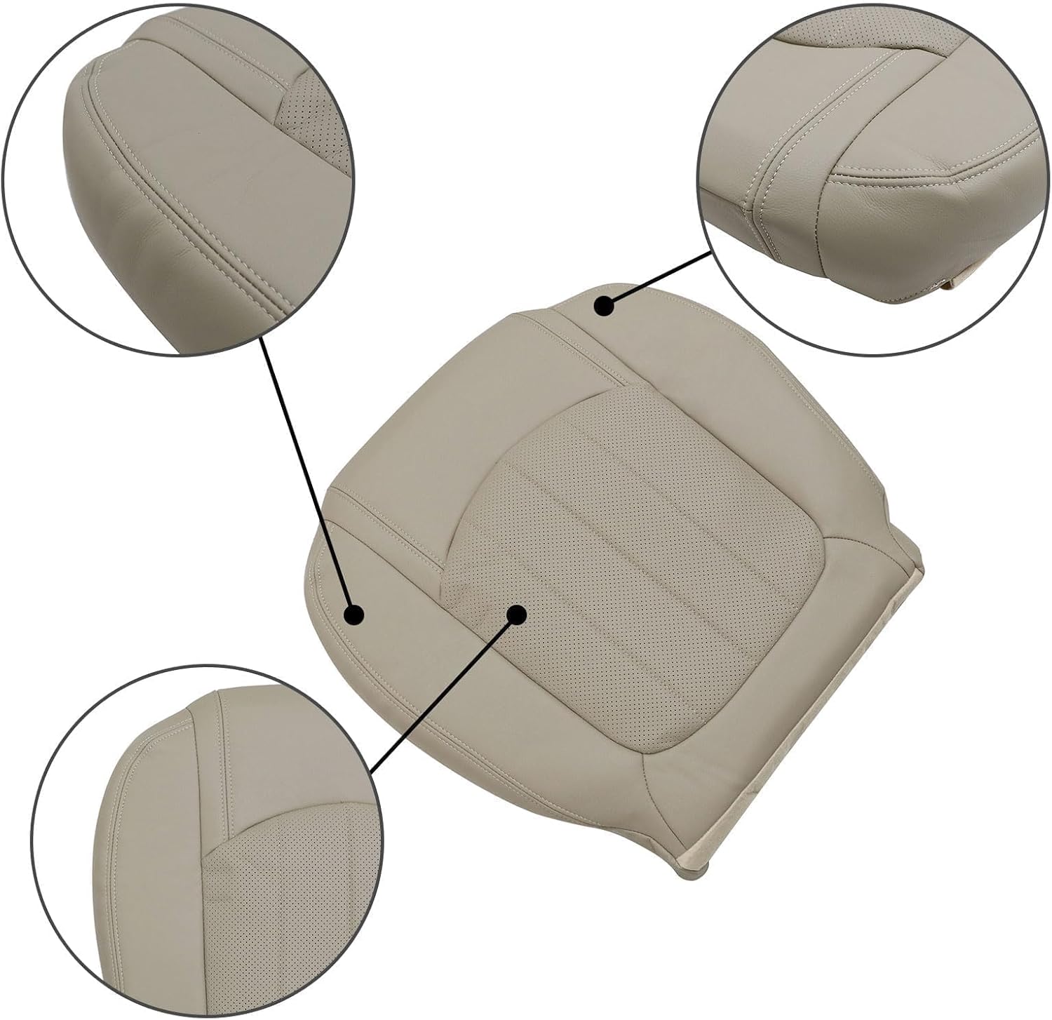 SecosAutoparts Driver Side Bottom Perforated Leather Replacement Seat Cover Compatible with Chevy Traverse/GMC Acadia 2008-2017 Compatible with Buick Enclave 2008-2012#392 Light Cashmere Tan