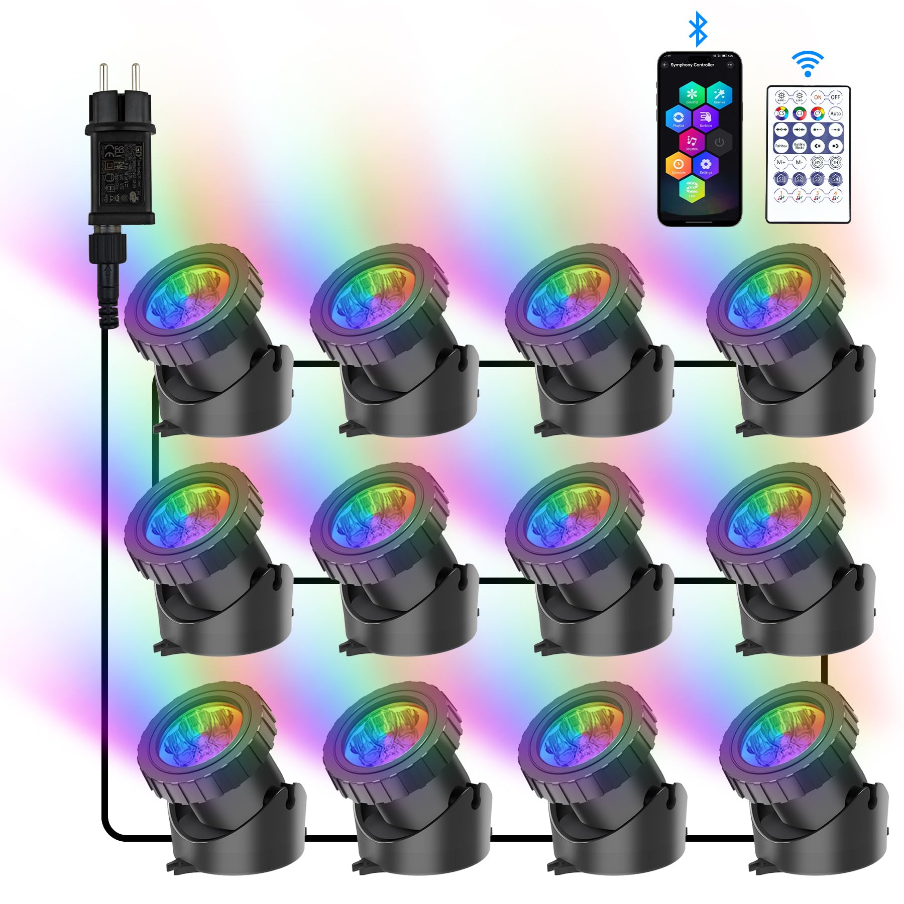 NATPOW Teichbeleuchtung Unterwasser mit Bluetooth APP, Unterwasserbeleuchtung RGB Teichlicht mit Fernbedienung, IP68 wasserdicht, DIY Farbwechsel Gartenbeleuchtung für Garten, Patio, Baum(12 in 1)