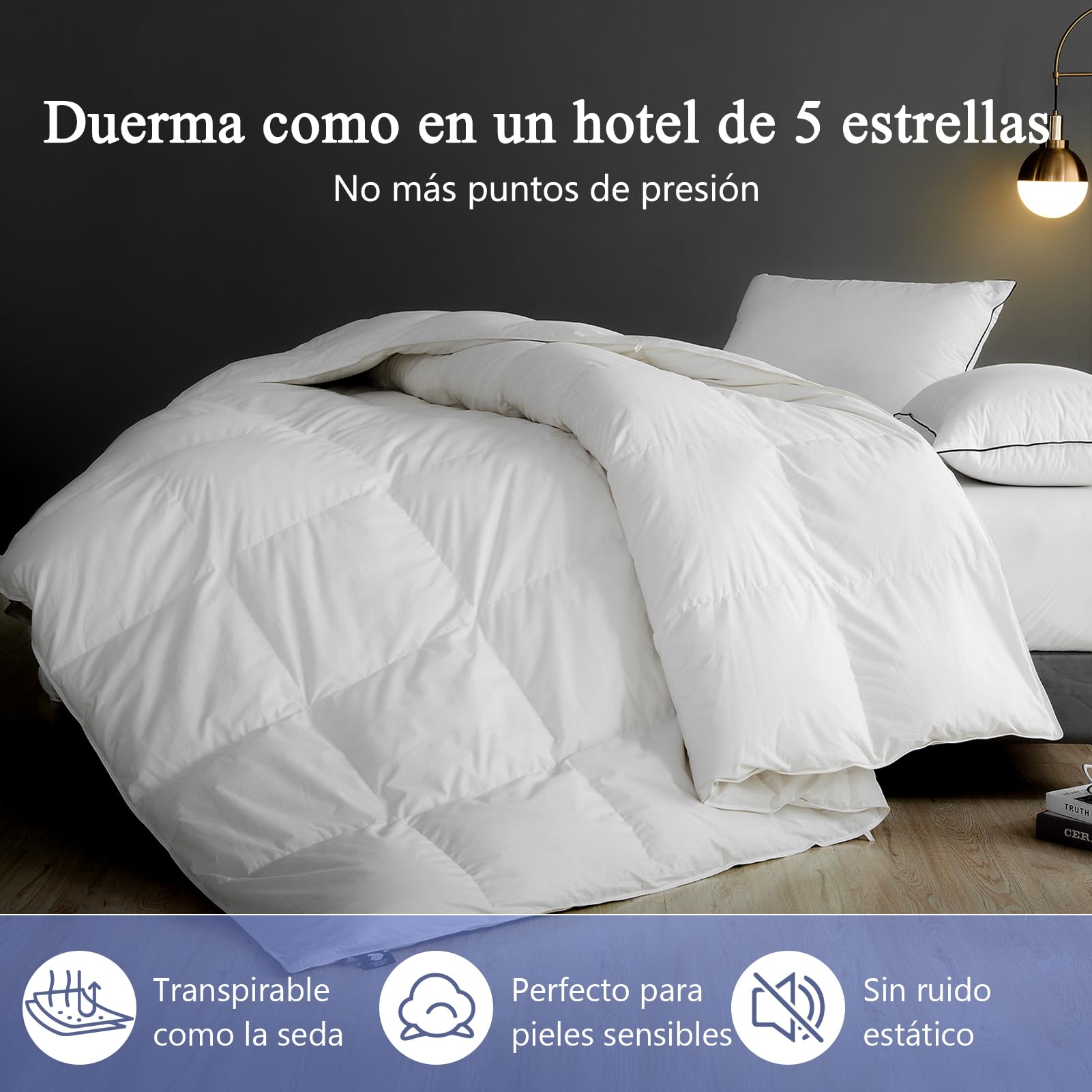 Edredón de Plumón Cama 80/90 Algodón Egipcio-100% Puro Plumón y Plumas