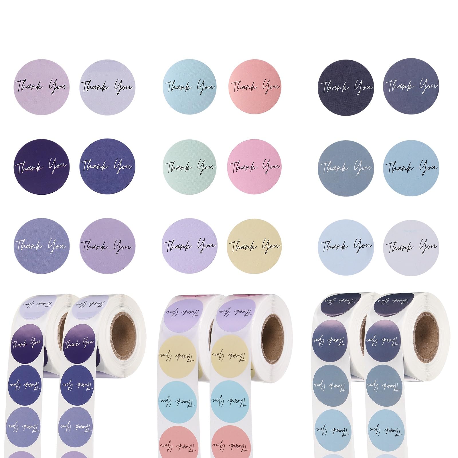 PATIKIL 3000Pcs Thank You Stickers, 1" Round Self-Adhesive Envelopes Seal Labels for Crafts Small Business Invitation Cards Wedding Gift Tag Packaging, Purple/Soft/Blue Colorful Tone