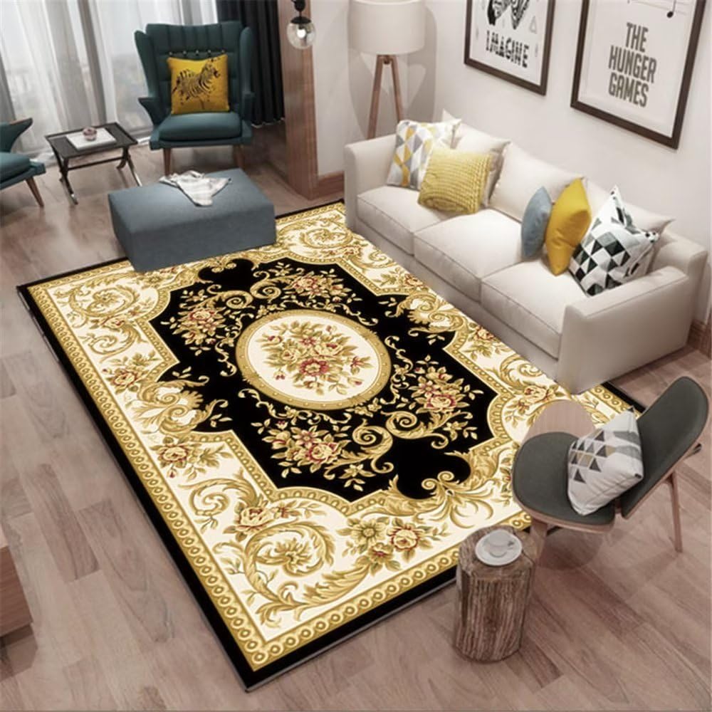 Tapis enfant fille doux jaune floral géométrique 180x280cm