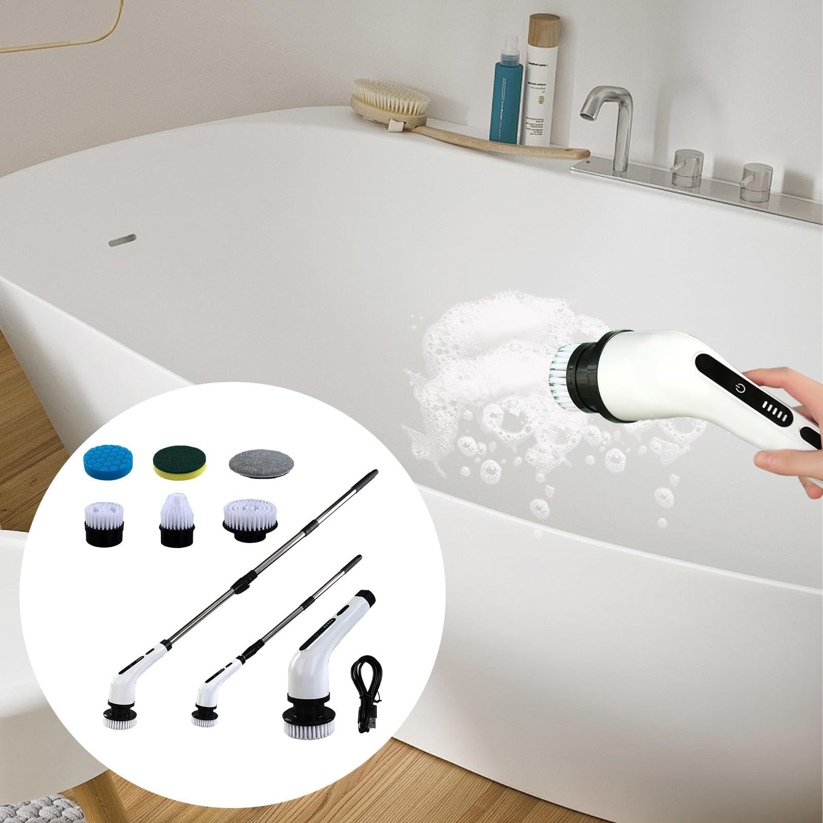 Cepillo Eléctrico Para La Limpieza Cepillo Para Con Mango Largo Inalámbrico | Limpiador Para Múltiples Usos para la Ducha la Bañera el Inodoro los Azulejos la Lechada el Suelo el la Ventana