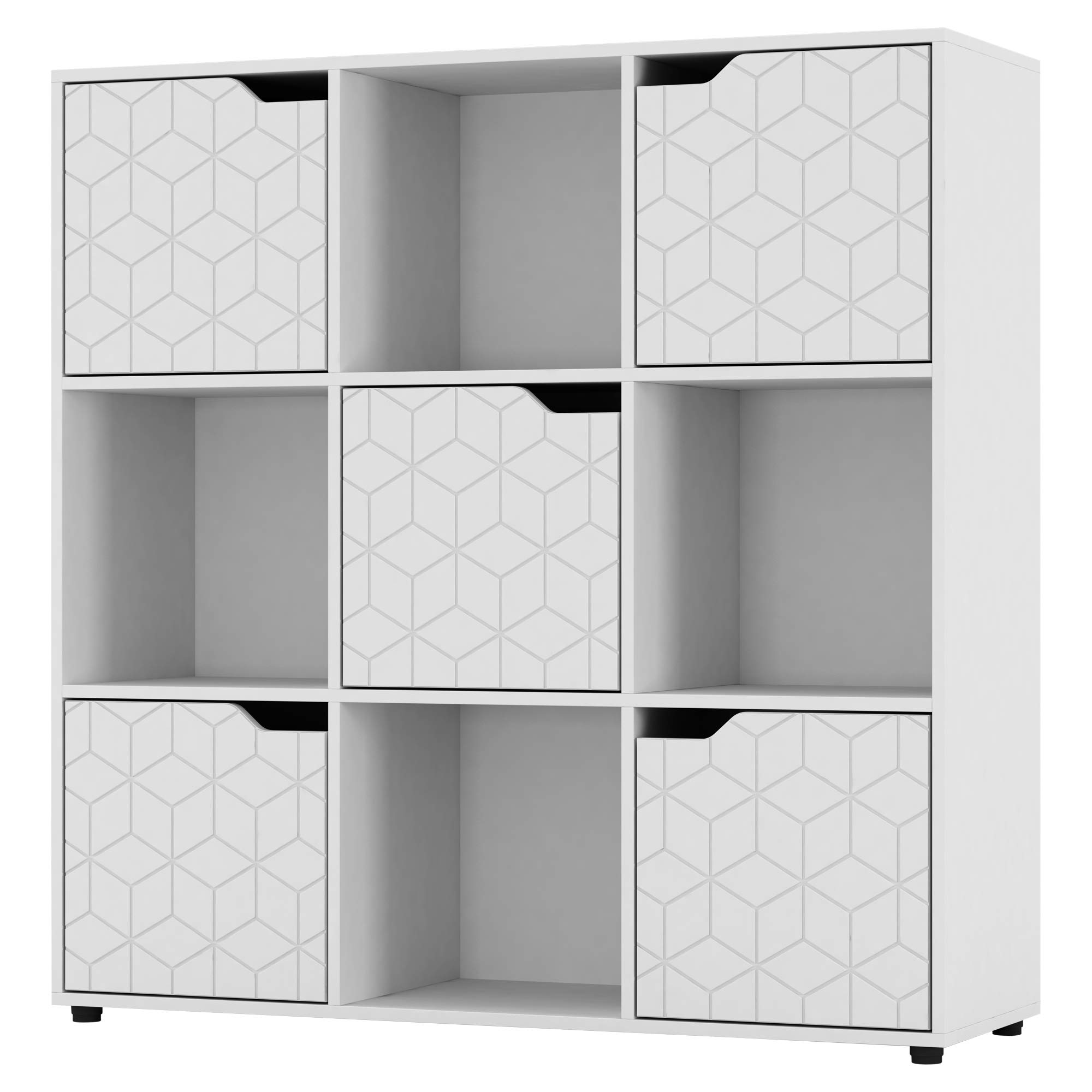 URBNLIVING White Wooden Cube Bookcase Geo Geometric Door Display Shelf Storage Shelving Cupboard (White Door, 3x3 Cube (9 Cube))