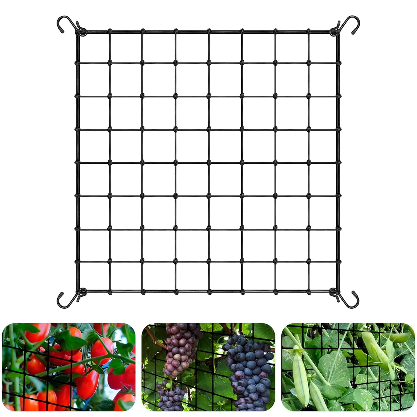 Elastic Trellis Netting, 120cm x 120cm Plant Support Net with 4 Hooks, Elastic Mesh Garden Trellis Netting cucumber Trelli Pea Nettings for Gardening Indoor Outdoor Plant