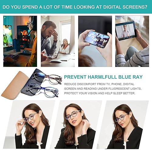 Miniatura 9 de EYEURL Paquete de 2 lentes de bloqueo de luz azul de ojo de gato para mujer, ligeros, con pantalla azul, lentes antirreflejos