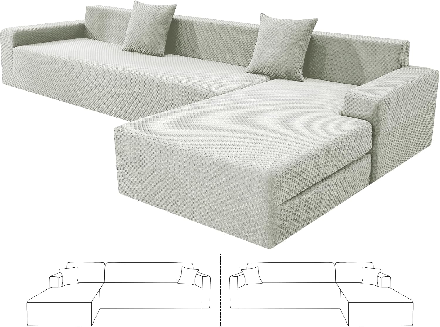 ZNSAYOTX Sectional Couch Covers, Stretch Jacquard Slipcovers with Elastic Bottom for L-Shape Sectional Sofa, 2 Pcs Pet Friendly Modular Sofa Protector (3 Seat Couch + 3 Seat Chaise, Ivory)