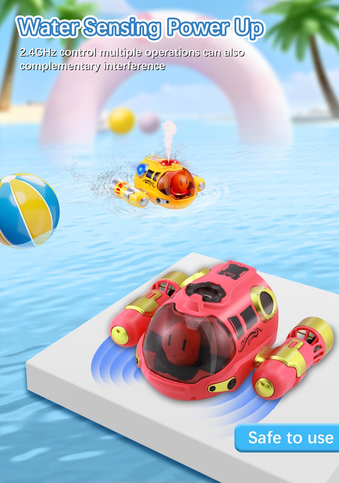 Barco Teledirigido Niños, Barco RC con Spray/luz de luz, Lancha Teledirigida con 2 Baterías Recargables, 2.4GHz RC Juguete Barco para Piscinas y Lagos, Regalo para niños y niñas