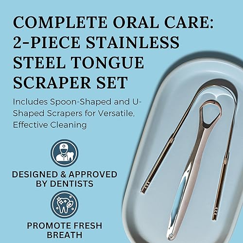 Miniatura 2 de Paquete variado de raspador de lengua, cuchara de acero inoxidable 100% de grado médico y raspadores de lengua en forma de U para adultos y niños,
