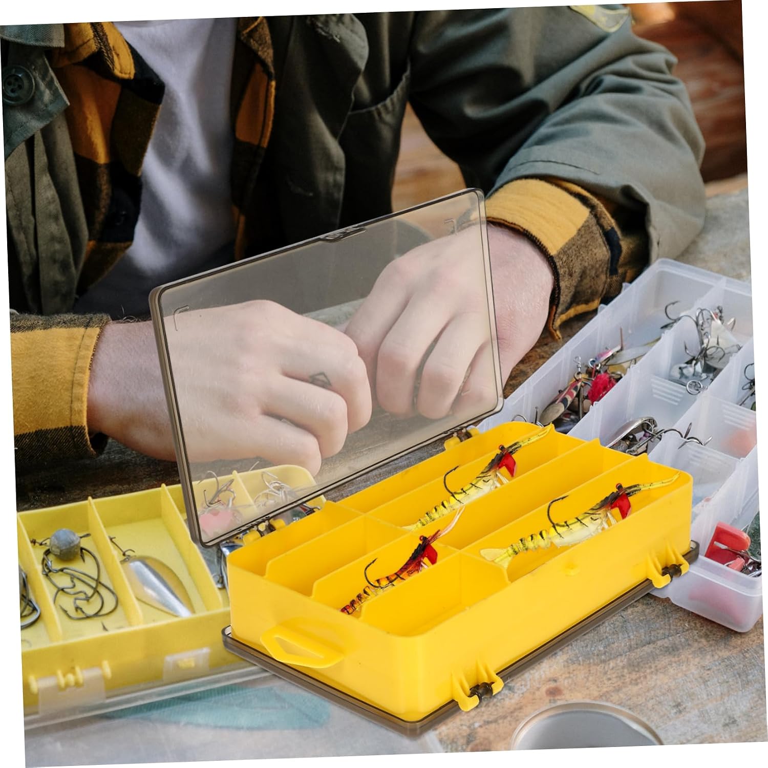 WOONEKY 2pcs Double-sided Fishing Bait Storage Boxes Portable Plastic Lure Organizer Dividers for Tackle Management for Outdoor Fishing Supplies
