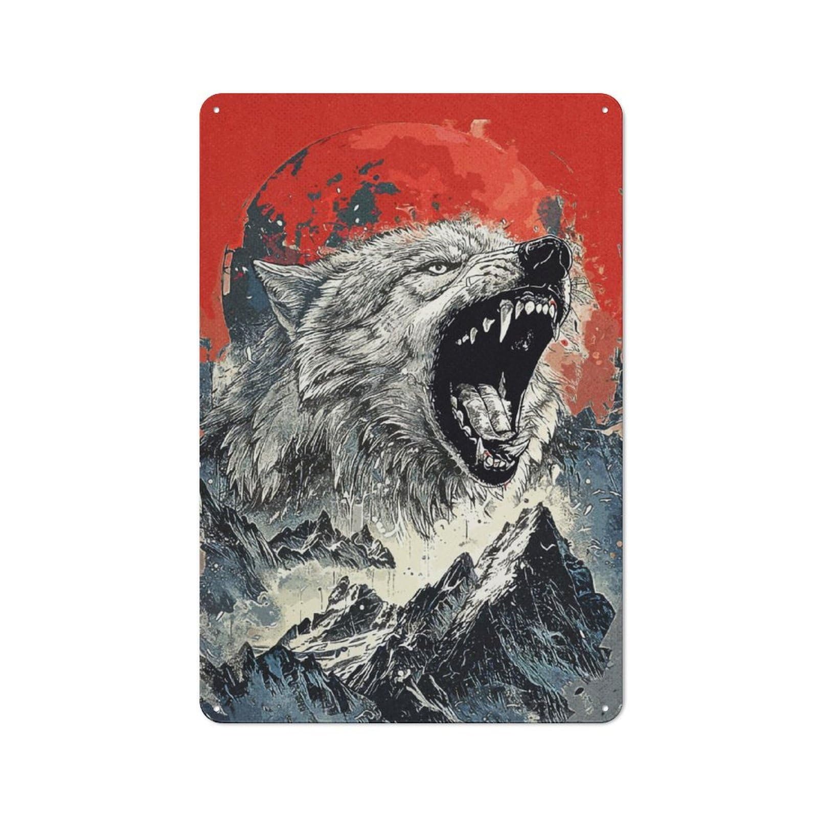 Junmoney Wolf Wild Nature Printed Metal Sign 30X20cm For Guest Room Or Hallway, Suited To Home Decor Collectors