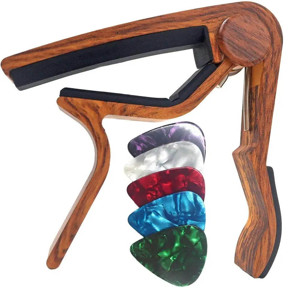 Capotraste de Variável para Violão Redwood com Palhetas Ajusta-se a Violões 6 Cordas Elétricos Baixos Ukuleles