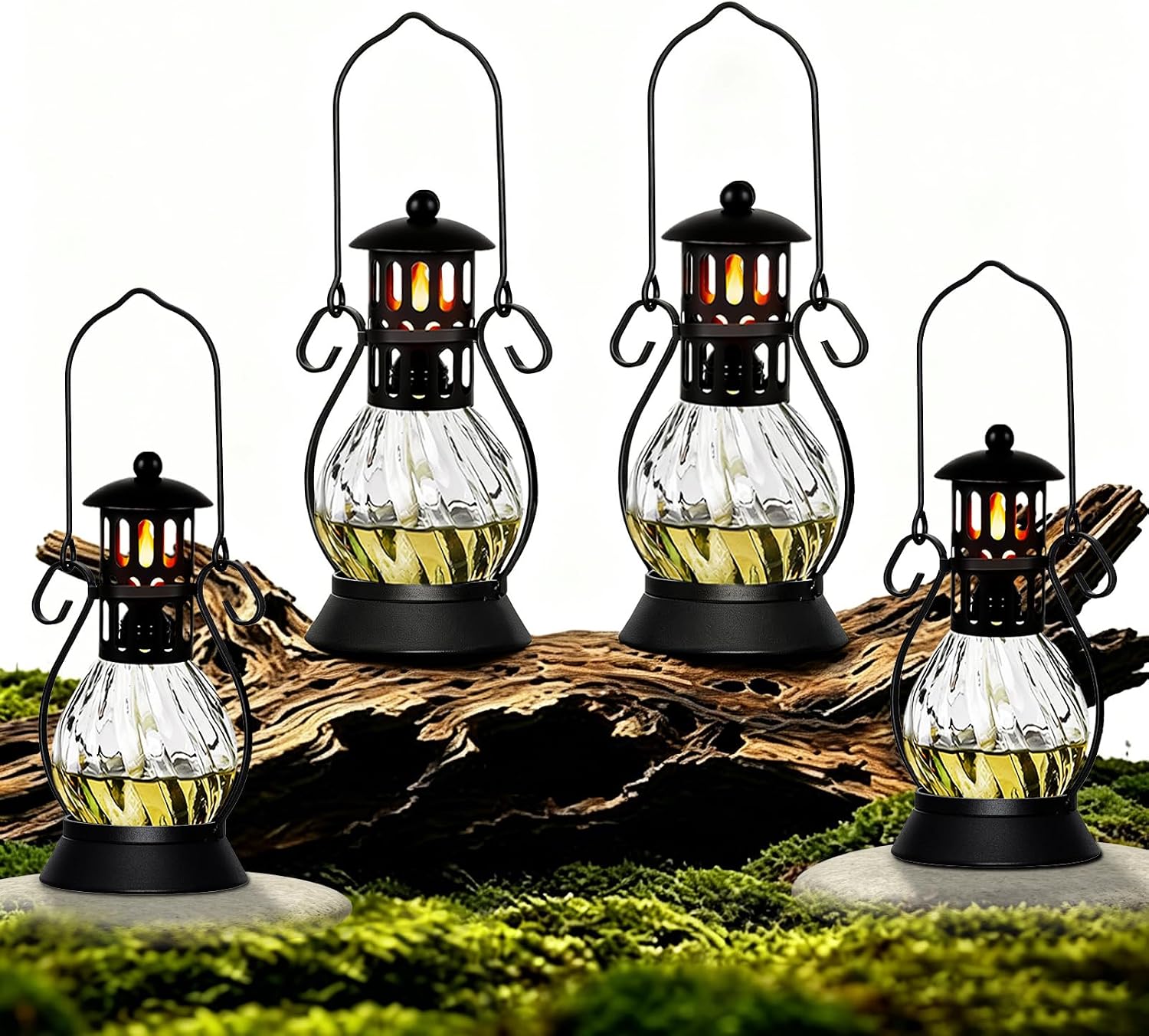 Glass Table Top Torches Set of 4 | 14" Citronella Torches Outdoor Decor | Refillable Flame Light Torch, Decorative Tabletop Lantern for Yard, Patio, Deck, Garden, Party, Landscape