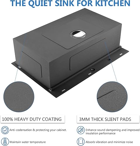 Miniatura 5 de Scamall SM019-4SBG - Fregadero de cocina negro con estación de trabajo de 33 pulgadas de calibre 16, acero inoxidable negro plomizo y montaje