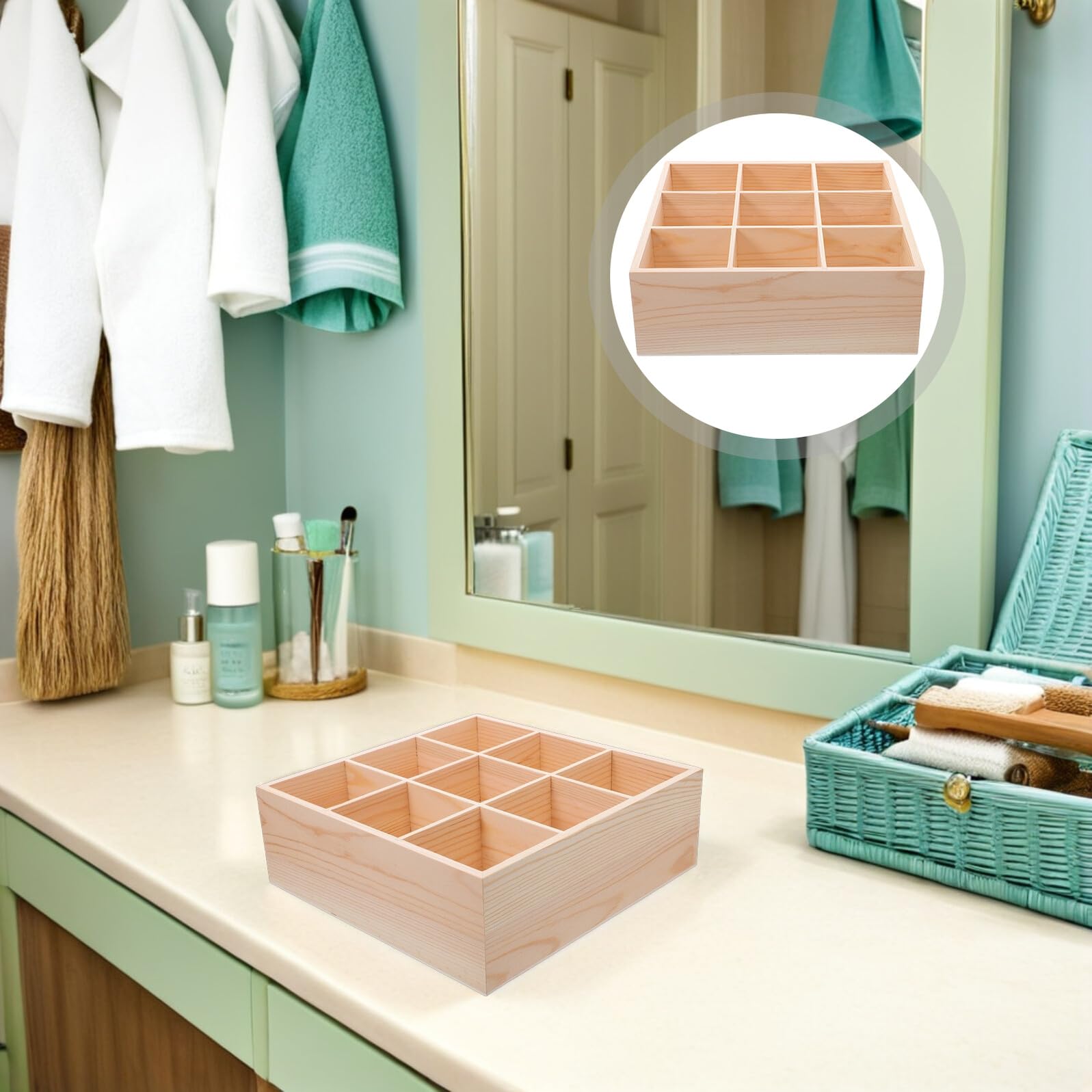 Organizzatore per Cassetti in Legno 9 Scomparti, Divisori Regolabili, Design Salvaspazio per Cucina e Artigianato
