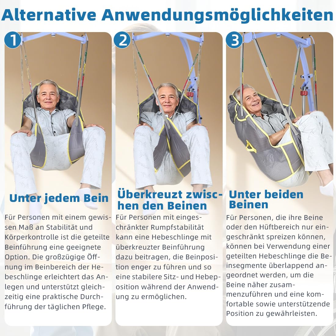 Ehucon Patient Lift Geteilter Bein-Gurt mit Lendenstütze, Patientenhubgurt für Transfer, Lagerung und Heben, Tragfähigkeit 500 lbs (Purpurgrau, Mittel)