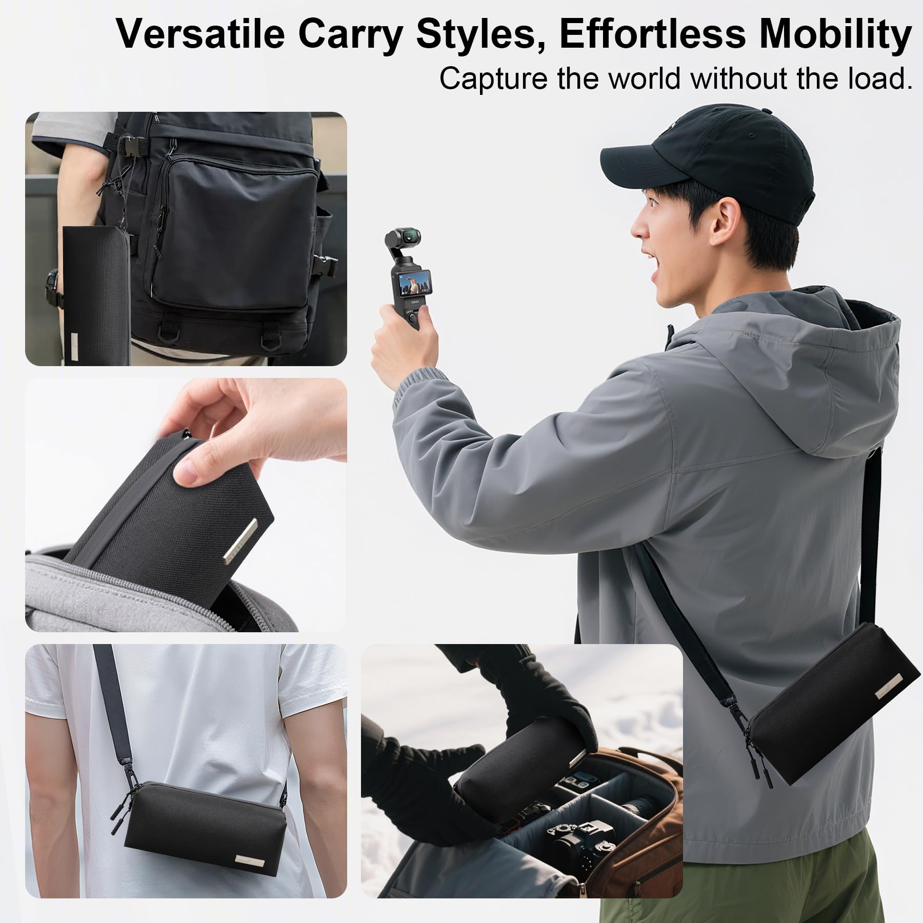 Lacdo Custodia per il trasporto della fotocamera per DJI Osmo Pocket 4 3 Accessori Creator Combo, Borsa da Viaggio Portatile Osmo Pocket 4 3 Case, Borsa Tutto-in-Uno con Tracolla, Grigia