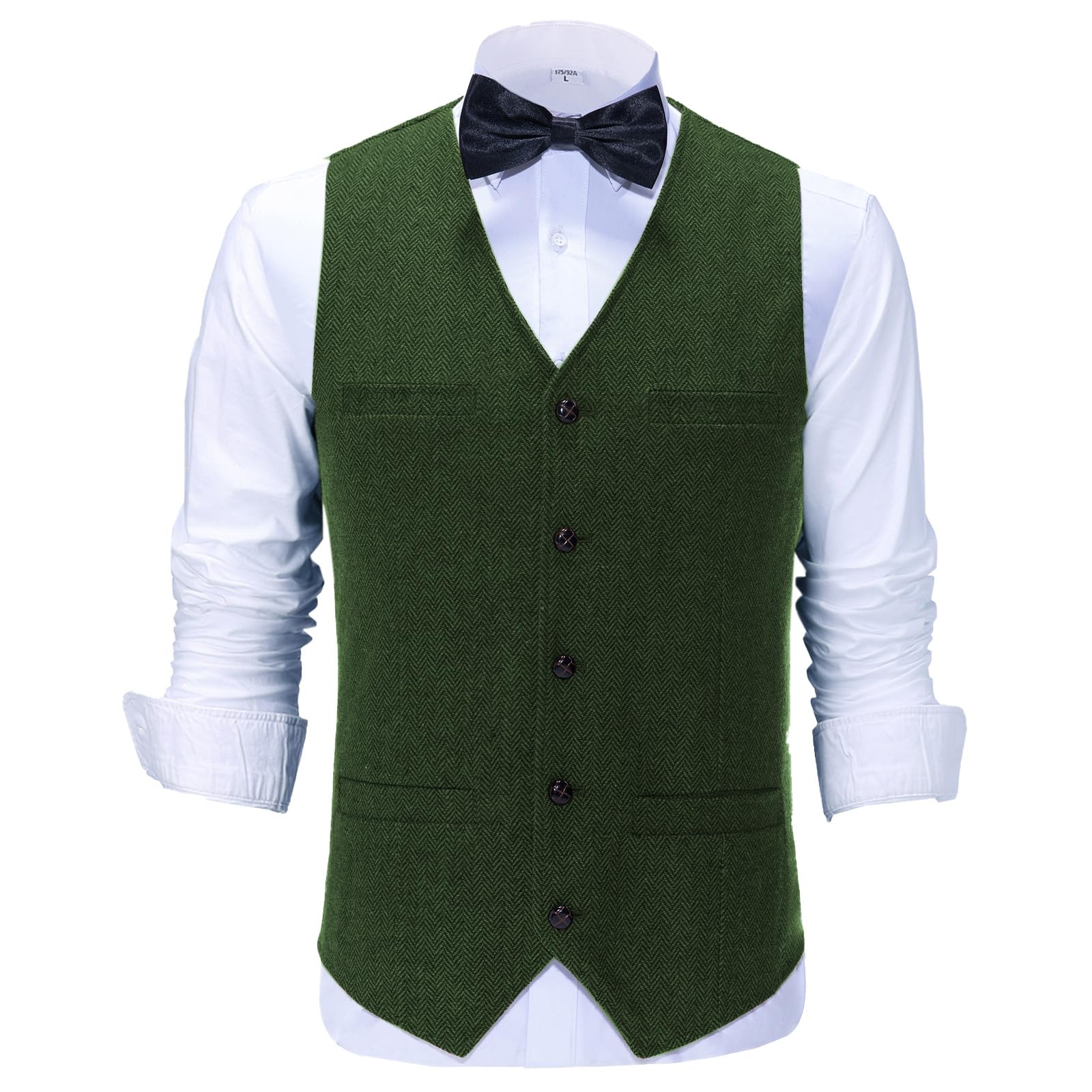Solovedress Traje de espiga de lana casual para hombre, chaleco con cuello en V, chaleco de tweed para novios de boda
