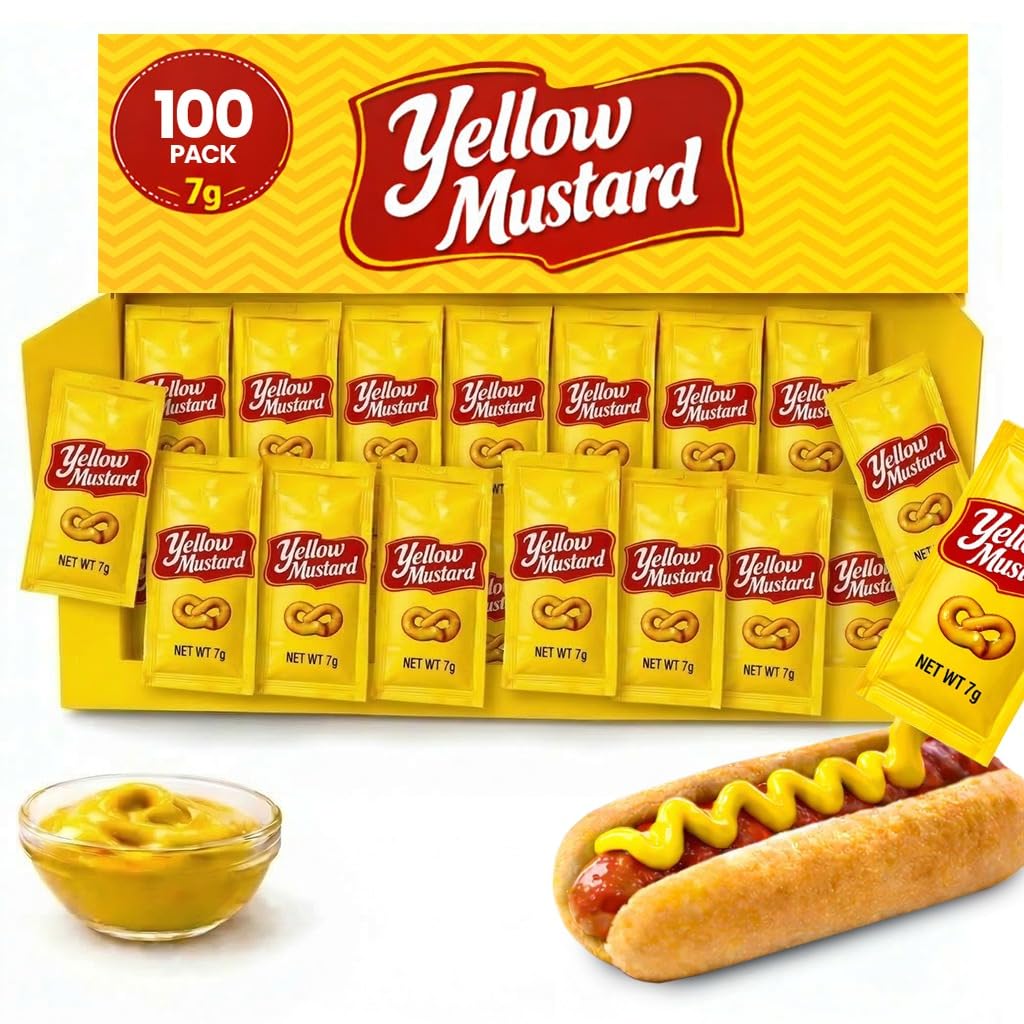 Yellow Mustard - 7gm (Multiple Pack) | Classic Yellow | Condiment Packets | (50 | 100 |150 | 200 | 300 | 400 | 1000) Pack (100 Pack, 100, Count)