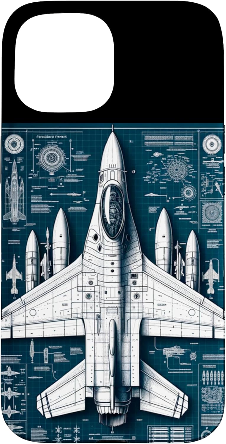 F16 Falcon Fighter Jet Blueprint and Technical Specs Case for iPhone 15