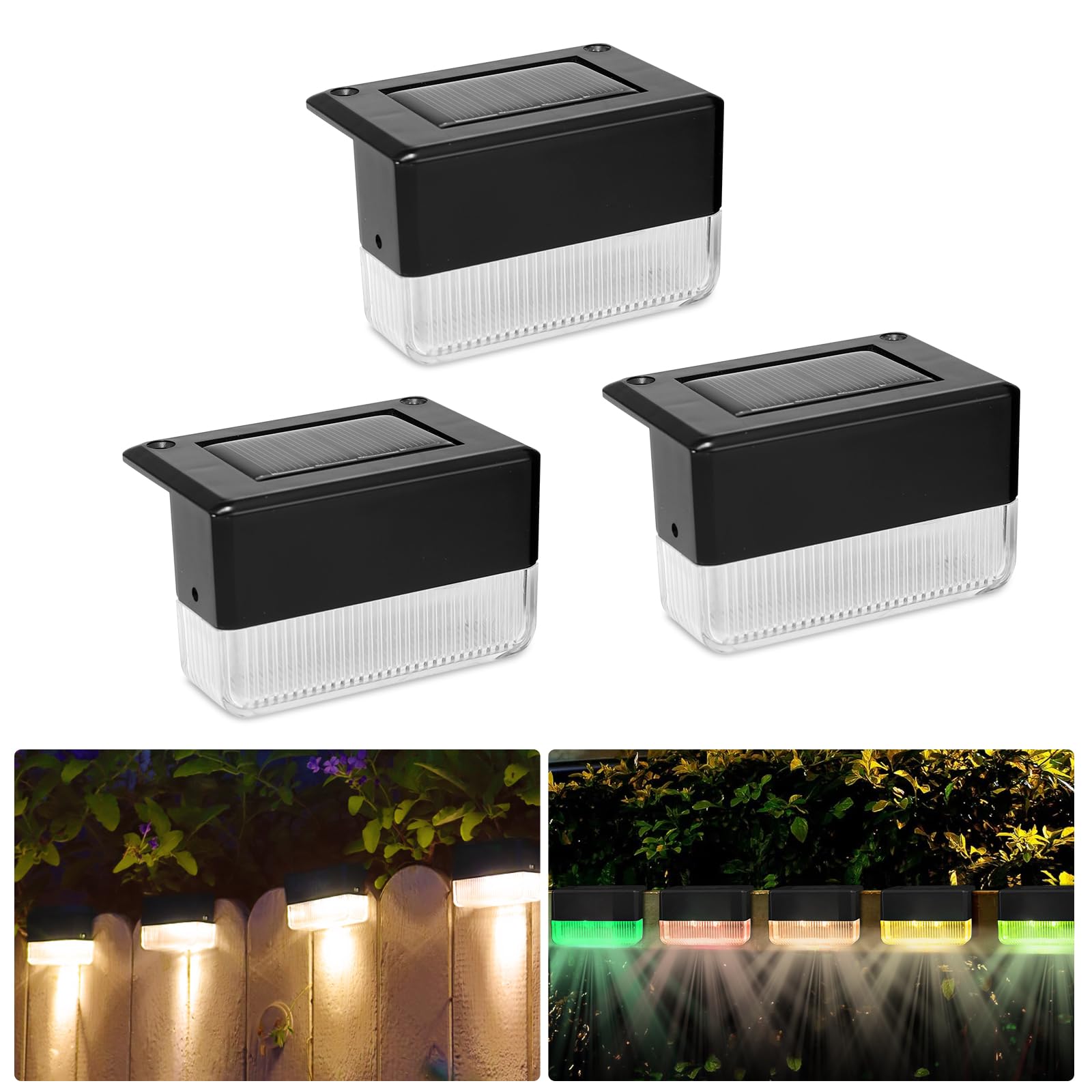 EBUYFIRE Luces Solares para Jardín Exterior, 3 piezas de luces LED para caminos, Lámpara solar para decoración de balcones, patios, escalones y escaleras, 2 modos de luz Blanco cálido/Color RGB (3)
