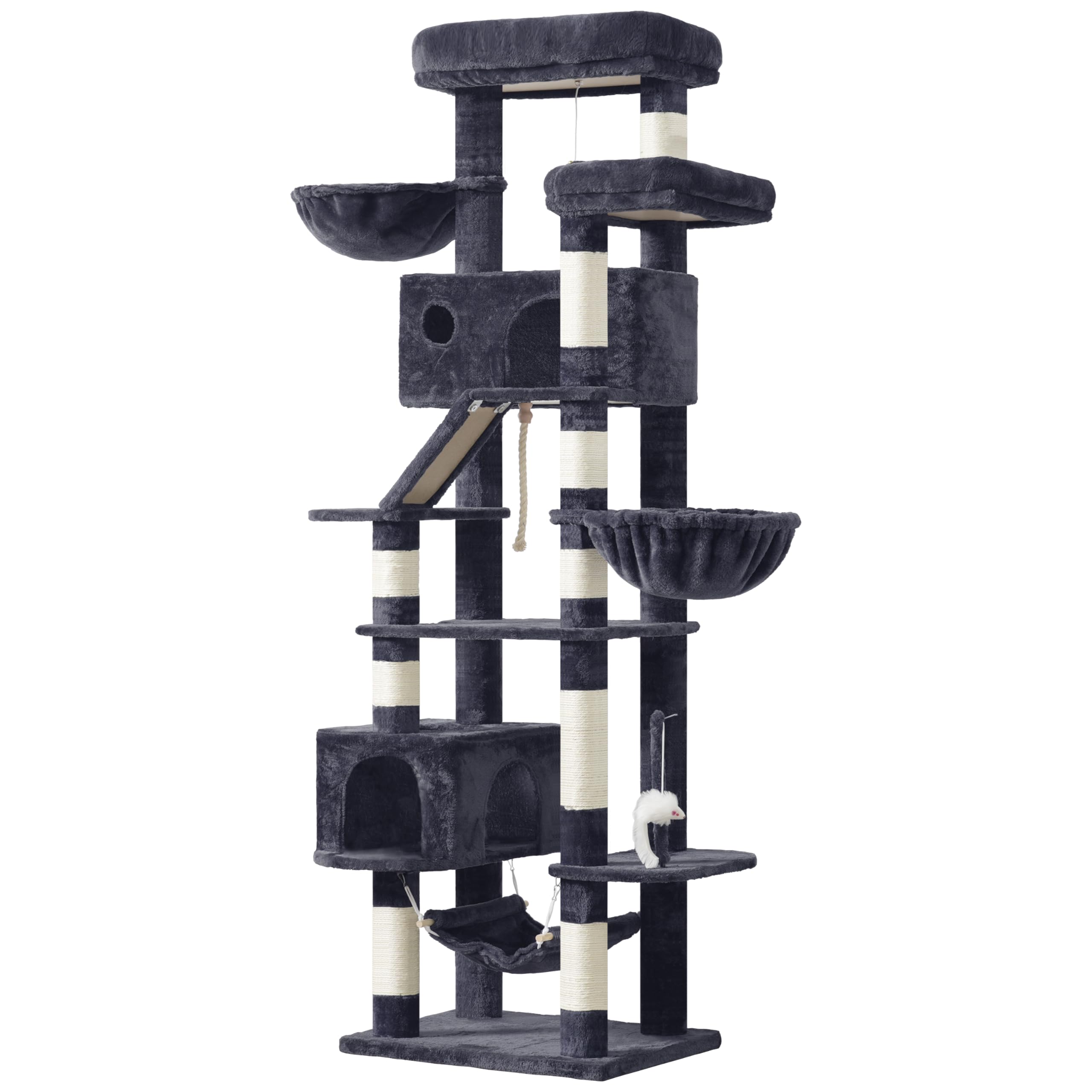 Gitelsnour rascador para Gatos Grandes, árbol para Gatos de Interior de 200 cm, con Amplia Plataformas Superior, Cuevas, Hamaca, rascadores, Gris Ahumado GCT031G