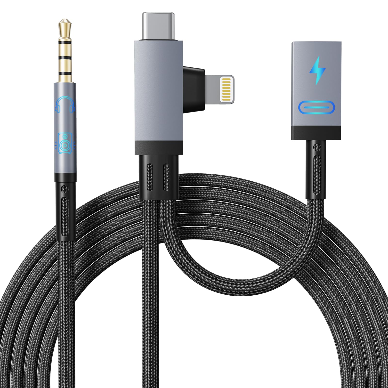 USB C Lightning to 3.5mm Aux Audio Cable, 2 in 1 Lightning Auxiliary Cord with 30W Charge Port, Aux Cable Chargerr for iPhone/Samsung, Auxiliary Cord