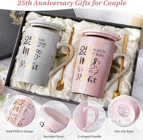 Miniatura 3 de Biching Regalos de boda con el 25 aniversario de Being Mr Right & Mrs Always Right. Taza de café para parejas, padres, mujeres, hombres y amigos, 14